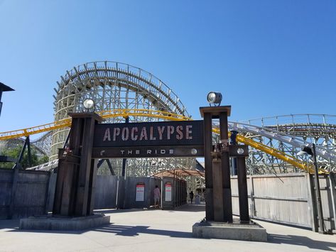 Apocalypse: The Ride, formerly known as Terminator Salvation: The Ride, is a wooden roller coaster located at Six Flags Magic Mountain in Valencia, California. Six Flags Magic Mountain, Terminator Salvation, Valencia California, Wooden Roller Coaster, Magic Mountain, 18th Bday, Six Flags, Terminator, Roller Coaster