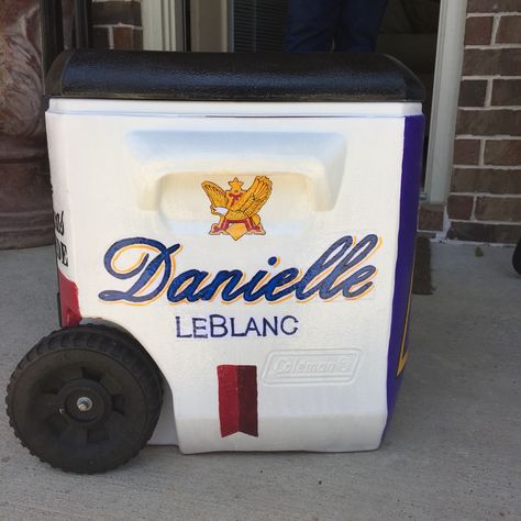 Michelob Ultra inspired painted cooler Michelob Ultra Frat Cooler, Painting Cooler Ideas, Fraternity Paddles, Fraternity Cooler, Formal Cooler Ideas, Diy College, Formal Cooler, Fraternity Coolers, Cooler Ideas