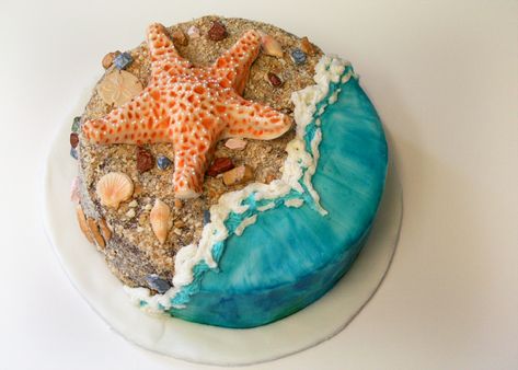 Here are the cakes I did for the auction this weekend. I stayed up all night finishing them and then spent the whole day trekking around the... Starfish Cake, Henna Cake, Cake Magic, Ocean Cakes, 10 Birthday Cake, Nautical Cake, Beach Cakes, Magic Cake, Themed Wedding Cakes