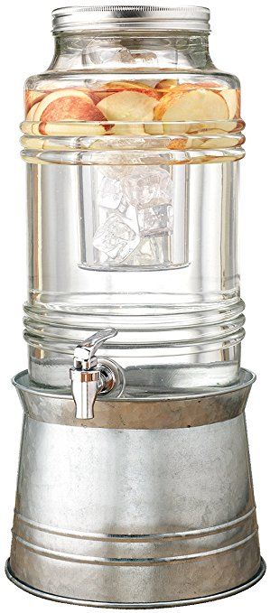 Circleware Breeze Glass Beverage Drink Dispenser with Stand Metal Base which Transforms to Metal Ice Bucket and Metal Lid + Fruit Infuser + Chrome Finished Spigot, HUGE 2.3 Gallons Homemade Iced Tea, Glass Beverage Dispenser, Fresh Squeezed Lemonade, Beverage Dispenser, Beverage Dispensers, Glassware Drinking, Glass Dispenser, Liquor Decanter, Fruit Infused