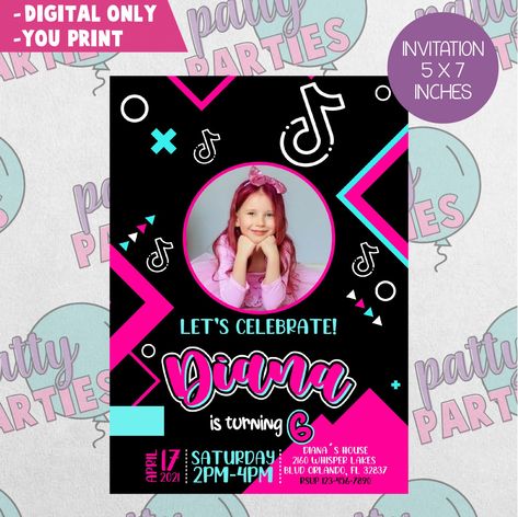 Tiktok Invitation Template Free, Tiktok Birthday Invitation, Tik Tok Invitation, Tiktok Invitation, Music Party Invitations, Tiktok Birthday, Invitation Card Birthday, Simple Invitation, Birthday Surprise Party