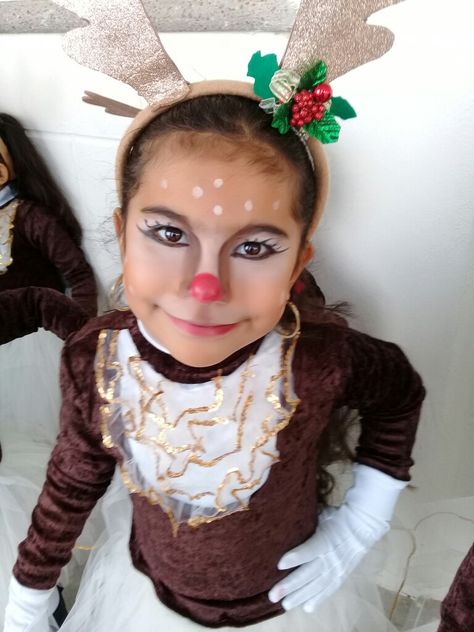 Festival Navideño- traje y maquillaje de reno Rudolph Face Paint Kids, Rudolph Makeup Kids, Rudolph Makeup, Rudolph Costume, Reindeer Face Paint, Reindeer Makeup, Reindeer Diy, Reindeer Costume, Diy Costumes Kids