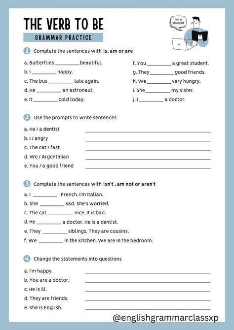 To Be Exercises English, Verbs To Be Worksheet, Grammar Exercises Worksheets, To Be Verb Grammar, Verb Be Worksheets For Kids, Verb To Do Worksheet, English Verbs Worksheets, Grade 8 English Worksheets, To Be Verbs Worksheet