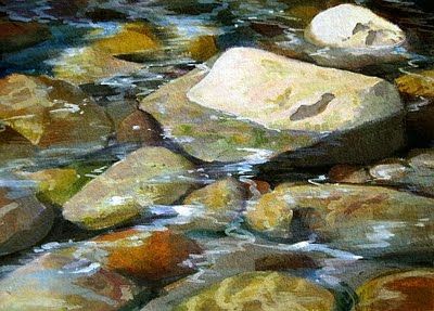 Rocks Under Water Paintings, Rocks In Water Painting, Rocks In Water, Watercolor Stones, Underwater Rocks, Watercolor Rocks, Drawing Rocks, Water Stone, Waterfall Paintings