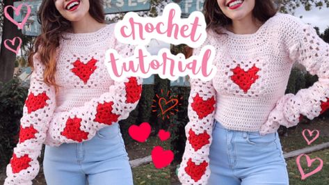 Crochet Cardigan Tutorial, Diy Crochet Top, Crochet Valentine Patterns, Sweater Tutorial, Crochet Cardigan Sweater, Crochet Sweater Pattern Free, Bonnet Crochet, Crochet Sweaters, Valentines Crochet