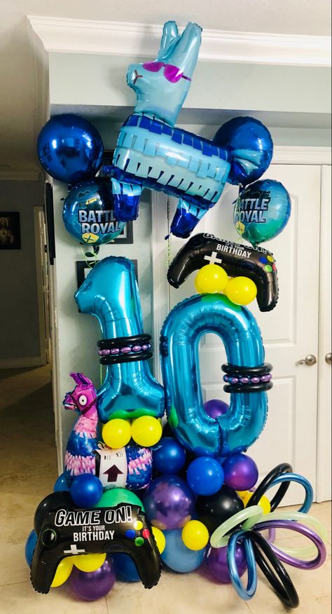 Fortnite Birthday Balloons, Fortnite Birthday Party Balloons, Fornite Birthday Decorations, Fortnite Balloon Garland, 8th Birthday Party Ideas Boys, Fortnight Birthday Party Ideas, Fornite Party Ideas, Fortnite Balloons, Fortnite Theme Party