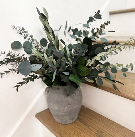 Mixed Eucalyptus and Greenery Arrangement, Home decor, Vase Arrangement. Vase NOT included Artificial Arrangements For The Home, Greenery Arrangements For Home, Fake Floral Arrangements Diy, Dried Flowers Ideas Decor, Vase With Eucalyptus, Neutral Floral Arrangements, Bathroom Flower Decor, Faux Greenery Decor, Dried Greenery