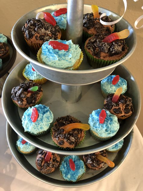 Fishing Birthday Cupcakes Fishing Party Cupcakes, Fishing Party Desserts, O Fish Ally One Birthday Cupcakes, Ofishally One Birthday Cupcakes, Ofishally One Cupcakes, Fishing Theme Cupcakes, Fishing Birthday Cupcakes, Fish Cupcakes, Thirteen Birthday