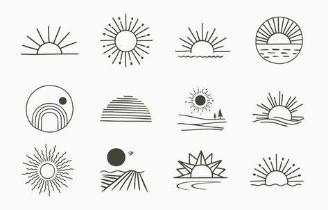 Sunset Tattoo Design, Simple Sun Tattoo, Easy Tattoos To Draw, Sunrise Tattoo, Simple Line Tattoo, Sun Tattoo Small, Sunset Tattoo, Optical Illusion Tattoos, Illusion Tattoos