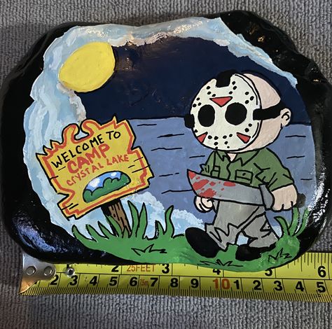 Painting Horror, Fall Rocks, Mike Myers, Painting Stones, Christmas Rocks, Fall Rock, Halloween Rocks, Halloween Crafts Decorations, Christmas Rock