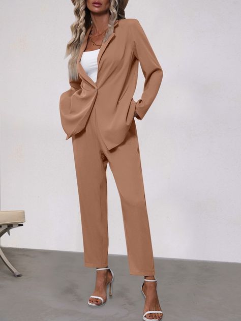 Pink Jumpsuits, Pink Jumpsuit, Single Button Blazer, Pleated Trousers, Pleated Pants, Blazer Buttons, Amazing Products, Dusty Pink, Jumpsuit