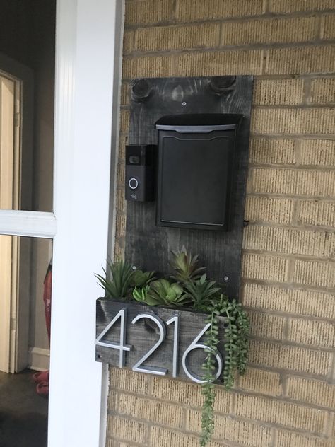 Mailbox Front Porch, House Number Board, Front Porch House Number Ideas, Mail Box On House Ideas, House Number Mailbox Planter, On House Mailbox Ideas, House Numbers Mailbox Ideas, House Numbers And Mailboxes, Wall Mount Mailbox Ideas Diy