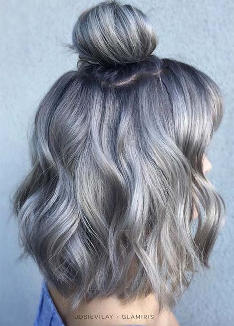 Dark Grey Hair Color, Grey Hair Color Silver, Dark Grey Hair, Medium Hair Color, Gorgeous Gray Hair, Silver Hair Color, Silver Grey Hair, Grey Hair Color, Pastel Hair