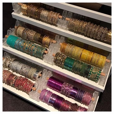 Bangles Rack In Wardrobe, Bangle Drawer In Wardrobe, Indian Jewellery Organization, Bangle Organizer Ideas In Wardrobe, Indian Jewelry Storage Ideas, Bangles Display Ideas, Indian Jewelry Organizer, Indian Jewelry Organization, Bangle Box Storage