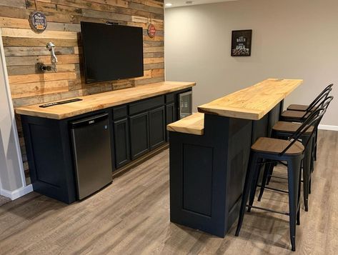 Basement bar is all finished up! Thanks to my buddy @laedernick for helping @meg_lynne_m and I out with the bar tops! The whole bar, tops… | Instagram Diy Basement Bar, Small Basement Bar, Basement Wet Bar, Basement Bar Design, Bar Tops, Basement Bar Designs, Diy Basement, Bar Designs, Small Basements