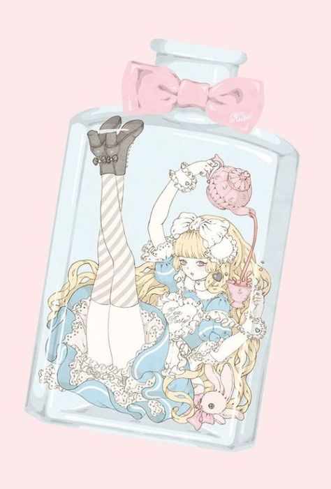 Kira Imai, Art Textile, Lolita Fashion, Glass Bottle, Alice In Wonderland, Fashion Art, Tokyo, Illustrator, Glitter