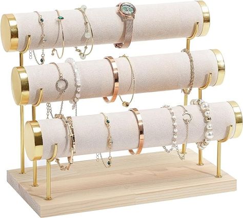 Amazon.com: ProCase Bracelet Holder Display Bracelet Organizer Stand Mothers Day Gift, Gold Detachable Bangle Storage Rack for Selling, Velvet Wrap Watch Holder with Wooden Base - 3 Tier, Beige : Clothing, Shoes & Jewelry Adjustable Gold Stretch Bracelet For Birthday, Adjustable Gold Crystal Bracelet For Birthday, Bracelet Table Top Holder, Bangle Storage, Necklace Velvet Gold Bar Organizer, Gold Flexible Stretch Bracelet, Stackable, Beige Clothing, Jewelry Display Organizer, Cream Color Scheme