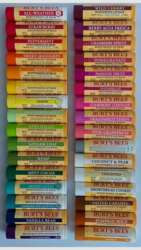 Omg die will ich All Burts Bees Chapstick, Burt's Bees Collection, Burt’s Bees Lip Balm, Burts Bees Aesthetic, Burt Bees, Burts Bees Chapstick, Burts Bees Lip Balm, Burts Bees Lip, Lip Balm Collection