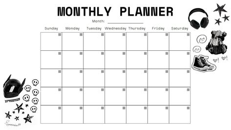 Monthly Planner Black And White, Kpop Planner, Ipad Monthly Planner, Monthly Planner Template, Blank Calendar Template, Planner Sheets, Digital Calendar, Planner Printables Free, Planner Layout