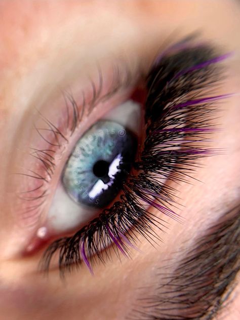 Purple Lash Extensions Styles, Purple Eyelashes, Eye Lash Design, Lash Extensions Styles, Great Lash, Perfect Eyelashes, Pretty Lashes, Brow Wax, Aesthetic Collage