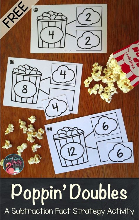 Click to discover this free subtraction fact strategy resource for doubles, ideal for first and second-grade math. Doubles Activities Grade 2, Doubles First Grade Math, First Grade Snack Ideas, Doubles And Near Doubles Activities, Doubles Activities For First Grade, Doubles Math Games First Grade, Teaching Doubles First Grade, Halving Activities Eyfs, Doubling And Halving Activities