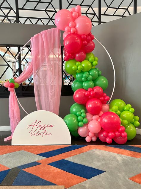 Baby shower balloon arch by organically arched Watermelon Balloon Arch, 1 In A Melon Birthday Party, Shower Balloon Arch, Feast Ideas, Baby Shower Watermelon, Baby Shower Balloon Arch, Watermelon Theme, Watermelon Baby, Arch Ideas