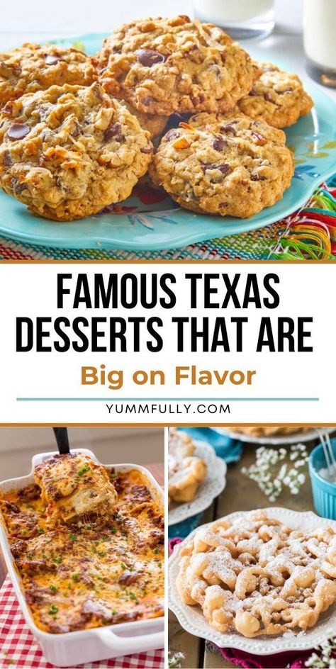 Texas has some of the best desserts nationwide. Try the Famous Texas Dessert recipes, from pecan pies to towering Texas sheet cakes, and find out why these bold and delicious Texan sweets are such a sensation. Texas Themed Food Party Ideas, Texas Yum Yum Dessert, Best Texas Recipes, Texas Dessert Recipes, Texas Appetizers, Texas Recipes Authentic, Texas Bbq Party, Texas Desserts, Texas Themed Party