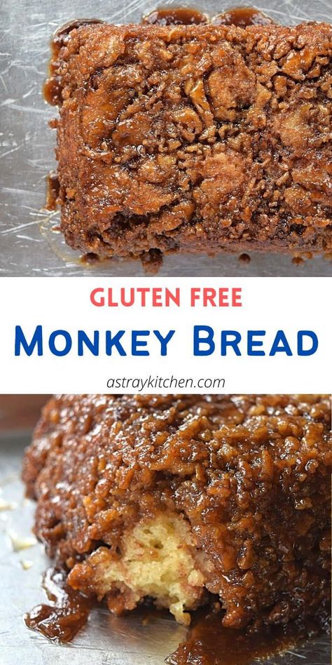 This Gluten Free Monkey bread is sticky with caramel, warm with spice, and perfectly sweet.... Invite friends over, or you may eat more than you should 🙂. An easy gluten free dessert recipe everyone will love! Monkey Bread Gluten Free, Gluten Free Monkey Bread Easy, Monkey Bread Loaf, Gluten Free Monkey Bread Recipe, Gluten Free Monkey Bread, Monkey Bread Recipe, Gluten Free Dough, Gluten Free Flour Mix, Dinner Party Desserts