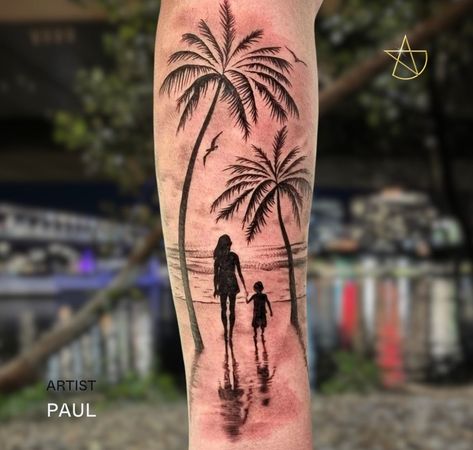 The Beach Tattoo, Grandma And Granddaughter Tattoos, Granddaughter Tattoos, Grandma And Granddaughter, Walking On The Beach, Beach Tattoo, Tattoo For Son, Beach Walk, Tattoo Inspo