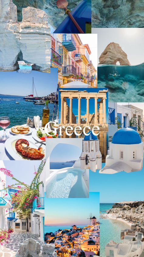 Greece Vision Board Pictures, Greece Moodboard Aesthetic, Vacation Collage, Greece Photos, Greece Wallpaper, Grecia Santorini, Greek Travel, Travel Collage, Top Places To Travel