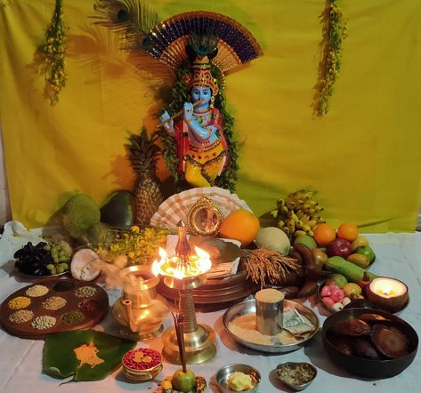 Vishu Kani Decoration Ideas, Vishu Kani, Eye Killer, Pooja Unit, Puja Decor, Elegant Gift Wrapping, Happy Birthday Wishes Images, Baby Krishna, Birthday Wishes And Images