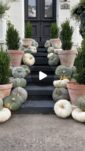 Cristy & Michael Pack on Instagram: "Pumpkins! The more the better, right?! This was a Fall porch we did a few years ago but after looking through some old pictures… it is definitely one of the best! This porch is not our main point of entry so it’s fun that the decor here doesn’t really have to be “functional” it can just be pretty! 🎃" Pumpkins Porch Display, Porch Pumpkins Display, Front Porch Pumpkins Display, Porch Pumpkin Decor, Heirloom Pumpkins Porch, Pumpkin Lights Porch, Hay And Pumpkin Porch Display, Wicker Pumpkins, Front Porch Pumpkins