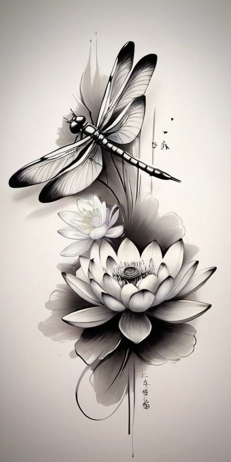 Heart With Butterflies Tattoo, Rose Vine Tattoos For Women Back, Tattoo Designs Colorful, Tropical Plant Tattoo, May Tattoo, Woman Tattoo Design, Dragonfly Lotus, Lotus Tattoos, Dragonfly Artwork