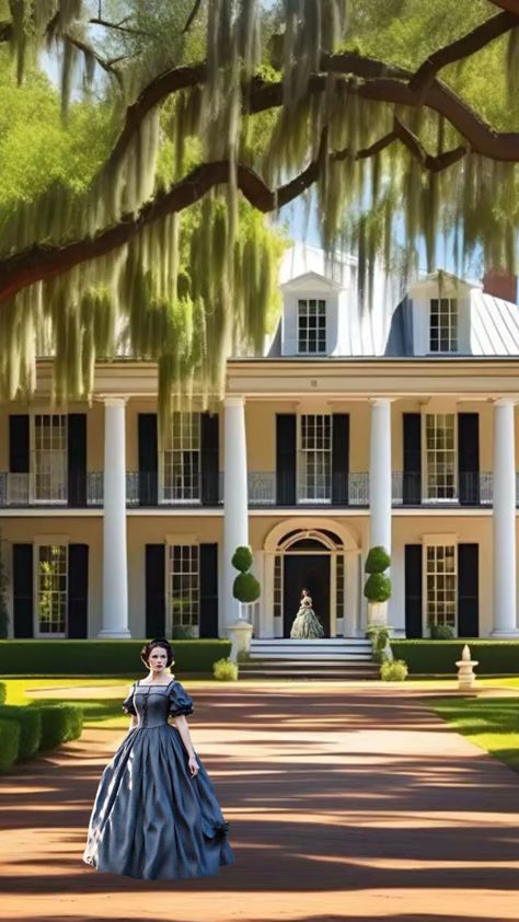 #southernbelle #antebellum #plantationhouse #louisianaplantation #scarlettohara #southernplantation #antebellumbelle #antebellumgirl #aiart #historicalfashion Antebellum Aesthetic, Louisiana Plantations, Scarlett O'hara, Southern Belle, Historical Fashion, Georgia