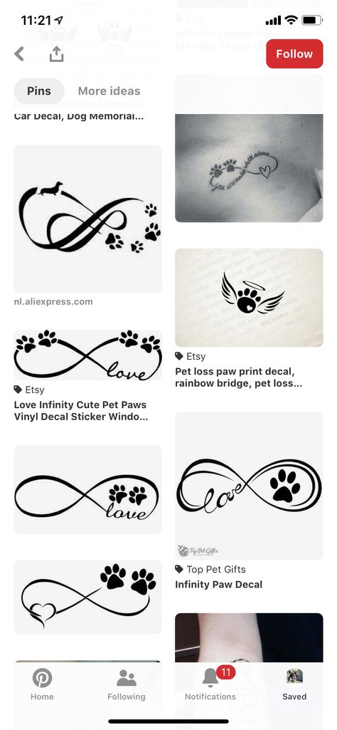 Infinity Tattoo With Paw Prints, Paw Print Decal, Infinity Tattoos, Pet Paws, Paw Prints, Pet Loss, Love Tattoos, Pet Gifts, Infinity Tattoo