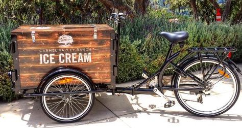 Ice Cream Bike, Vending Cart, Carmel Valley Ranch, Cream Vans, Food Bike, Bike Cart, Mobile Food Cart, Cart Design, Ice Cream Cart