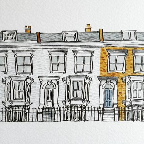 Terraced Houses Print: London House Illustration House Party Poster, Houses Illustration, Pen Artwork, New Address Cards, Terrace Houses, Moving Announcement Postcard, Art Presents, Alone Together, Pen And Wash