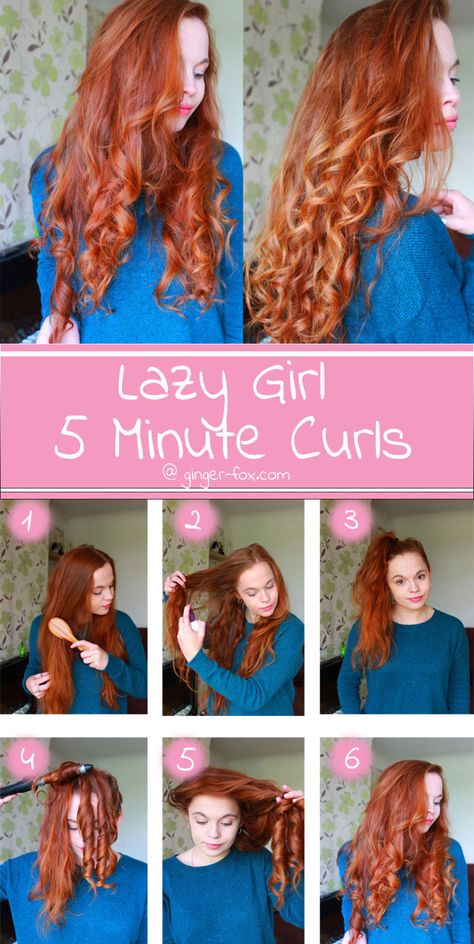 How To Curl Hair In 5 Minutes, 5 Minute Hairstyles For Long Hair, Easy Curls For Medium Hair, Easy Curls For Long Hair, Easy Long Hairstyles Lazy Girl, Lazy Curls, How To Curl Long Hair, Easy 5 Minute Hairstyles, 5 Minute Curls