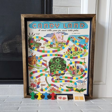 Display and Play 1962 Candy Land Framed Board Game | Classic Board Game Wall Art | Family Game Night | Unique Handmade Gift | Game Room | by VintageRedCreations on Etsy Board Game Wall, Candy Land Board Game, Candy Land Board, Game Wall Art, Game Wall, Peppermint Sticks, Vintage Board Games, Classic Board Games, Diy Upcycle