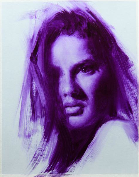 Purple Monochrome Painting, Monochromatic Painting Portraits, Monochrome Portrait Painting, Purple Monochrome, Monochromatic Portrait, Analogous Colors, Colour Portrait, Monochrome Portrait, Monochromatic Painting