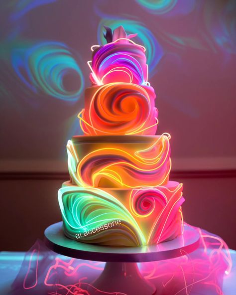 Neon cakes 🎂🎂🎂 would you have this on your bday or wedding 👀 #neon #cake #wedding #party Neon Party Food, Neon Party Foods, Neon Birthday Cakes, Neon Cake, Neon Cakes, Neon Food, Neon Birthday, Cake Name, Food Decor