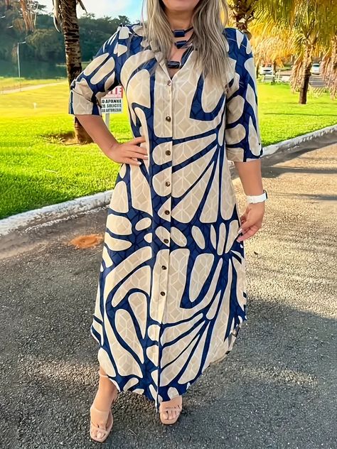 Mode Prints, Button Front Shirt Dress, Cotton Blends Dress, Loose Fitting Dresses, Printed Shirt Dress, Style Maxi Dress, Types Of Dresses, Spring Dresses, Long Maxi Dress