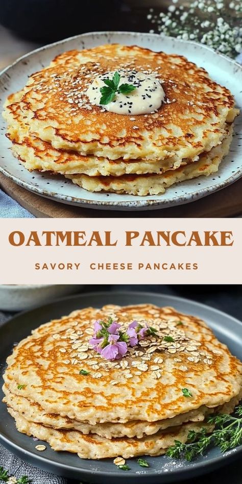 Savory Oatmeal Cheese Pancakes Ingredients: 1 cup oatmeal 2 eggs 240 ml (1 glass) milk 2 tablespoons chopped parsley 100g (3.5 oz) cheese, grated Salt, to taste 1 teaspoon dry Provençal herbs 1/2 teaspoon chili flakes (adjust to taste) Oil for frying 1 tablespoon sesame seeds #Pancake #Oatmeal Fried Oatmeal, High Fiber Veggies, Savory Oatmeal Recipes, Savory Oatmeal, Cheese Alternative, Savory Cheese, Cheese Pancakes, Homemade Bread Recipes Easy, Homemade Bread Easy