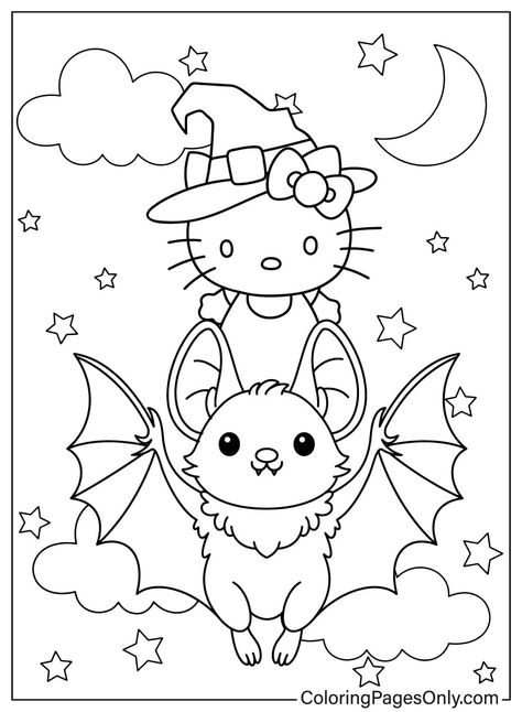 Halloween Draw, Hello Kitty Coloring Pages, Kitty Coloring Pages, Halloween Hello Kitty, Cute Halloween Coloring Pages, Diy Coloring Books, Halloween Coloring Sheets, Free Halloween Coloring Pages, Hello Kitty Colouring Pages