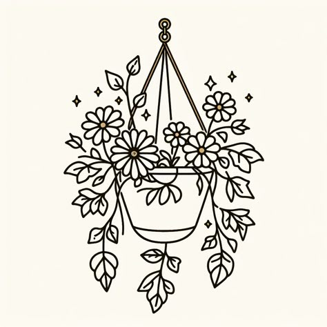 Bff Plant Tattoo, Potted Plant Illustration, Vintage Doodles, Minimalist Plant Tattoo, Hanging Plant Tattoo, Line Art Simple, Floral Line Drawing, Small Plant Tattoo, Plant Doodles