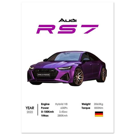 Audi RS7 Poster Art, gift for car guys Porsche Gt3, Audi Rs7, Bmw M4, Car Posters, Car Guys, Custom Art, Art Gift, Audi, Poster Art