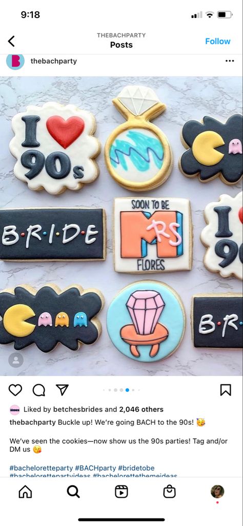 1990s Bachelorette Party, Bridal Shower 90s Theme, 90s Bachelorette Cookies, 90s Bachelorette Party Favors, 90s Theme Bridal Shower Ideas, Bachelorette Party Themes 90s, 90s Theme Bachelorette Party Outfit, 90s Bachelorette Party Decor, Back To The 90s Bachelorette