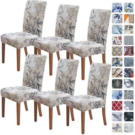 PRICES MAY VARY. Reinvent Your Chairs! Are you ‘over’ the look of your dining chairs? Perhaps the kids spilled one too many things on them, maybe the color and pattern is faded and dull. You don’t even need a reason! Let’s makeover your chairs together with our modern & durable- easy to fit, anti-slip, wrinkle resistant, reusable dining room chair covers that are fun and beautiful, as they are soft and comfy. Stretchy Fabric, Suitable For Most Dining Chairs: These universal kitchen chair covers Farmhouse Dining Room Chairs Upholstered, Dining Room Chairs Upholstered Fabrics, Gold Chair Covers, Dining Room Chairs Makeover, Parson Chair Covers, Parsons Chair Slipcovers, White Chair Covers, Colored Dining Chairs, Kitchen Chair Covers