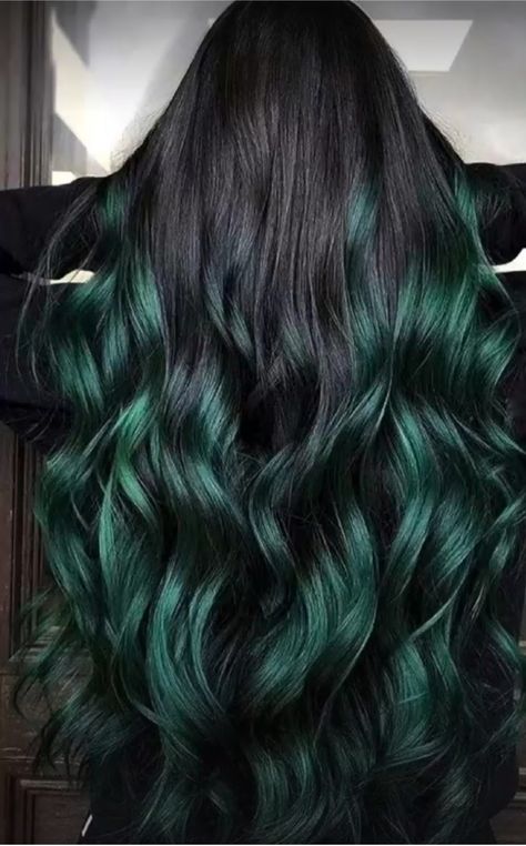 Black Green Hair, Black And Green Hair, Dark Teal, Green Hair, Splatoon, Dark Hair, Black Green, Black Hair, Hair Color