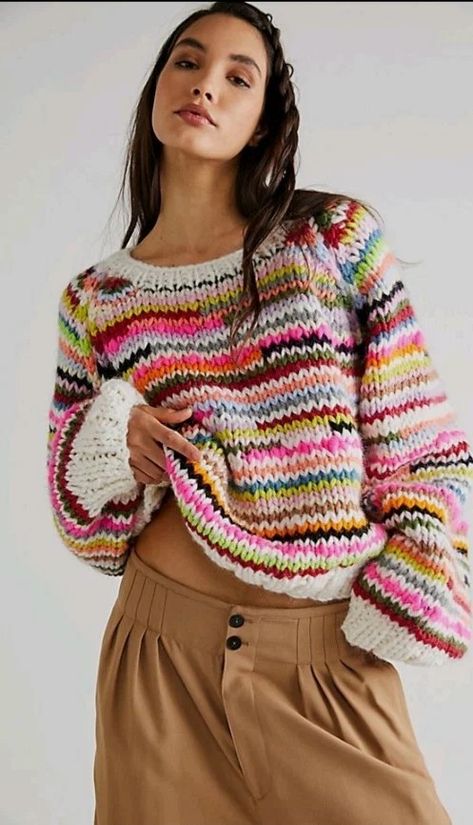 Scrap Yarn Sweater, Knitwear Details, Pull Mohair, Summer Pullover, Multicolor Knit, Big Knits, No Waste, Sweater Collection, Cozy Knit